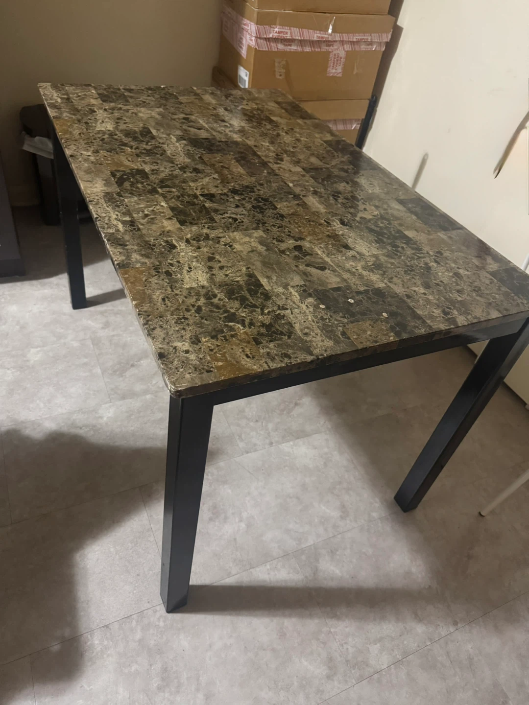 Faux Marble Dining Table with Black Metal Legs