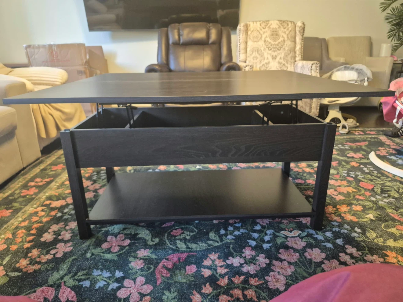 Dark Wood Lift-Top Coffee Table