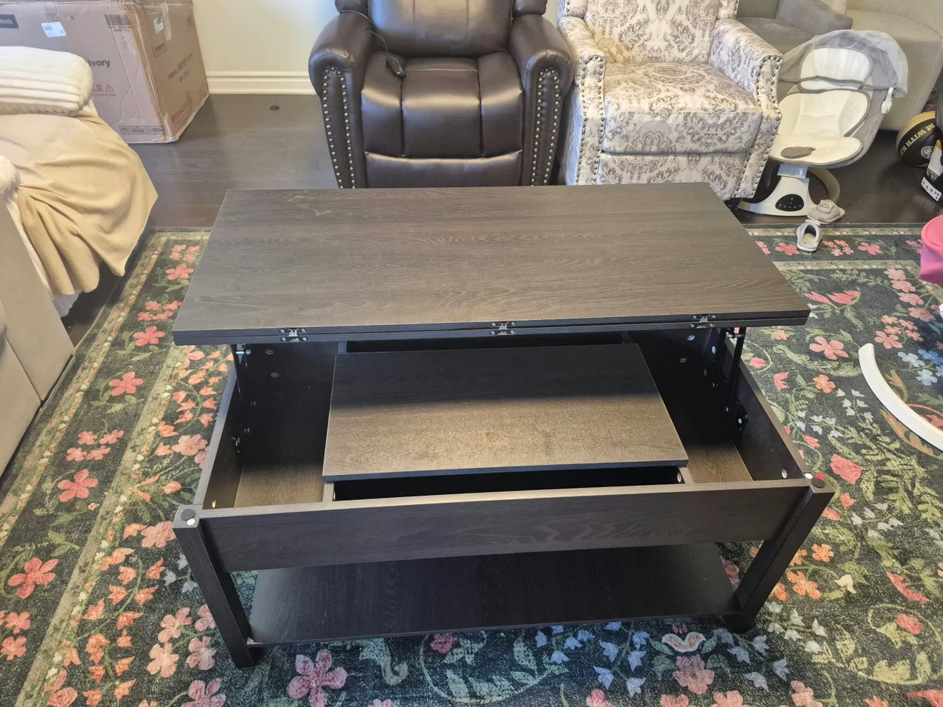 Dark Wood Lift-Top Coffee Table - photo 4
