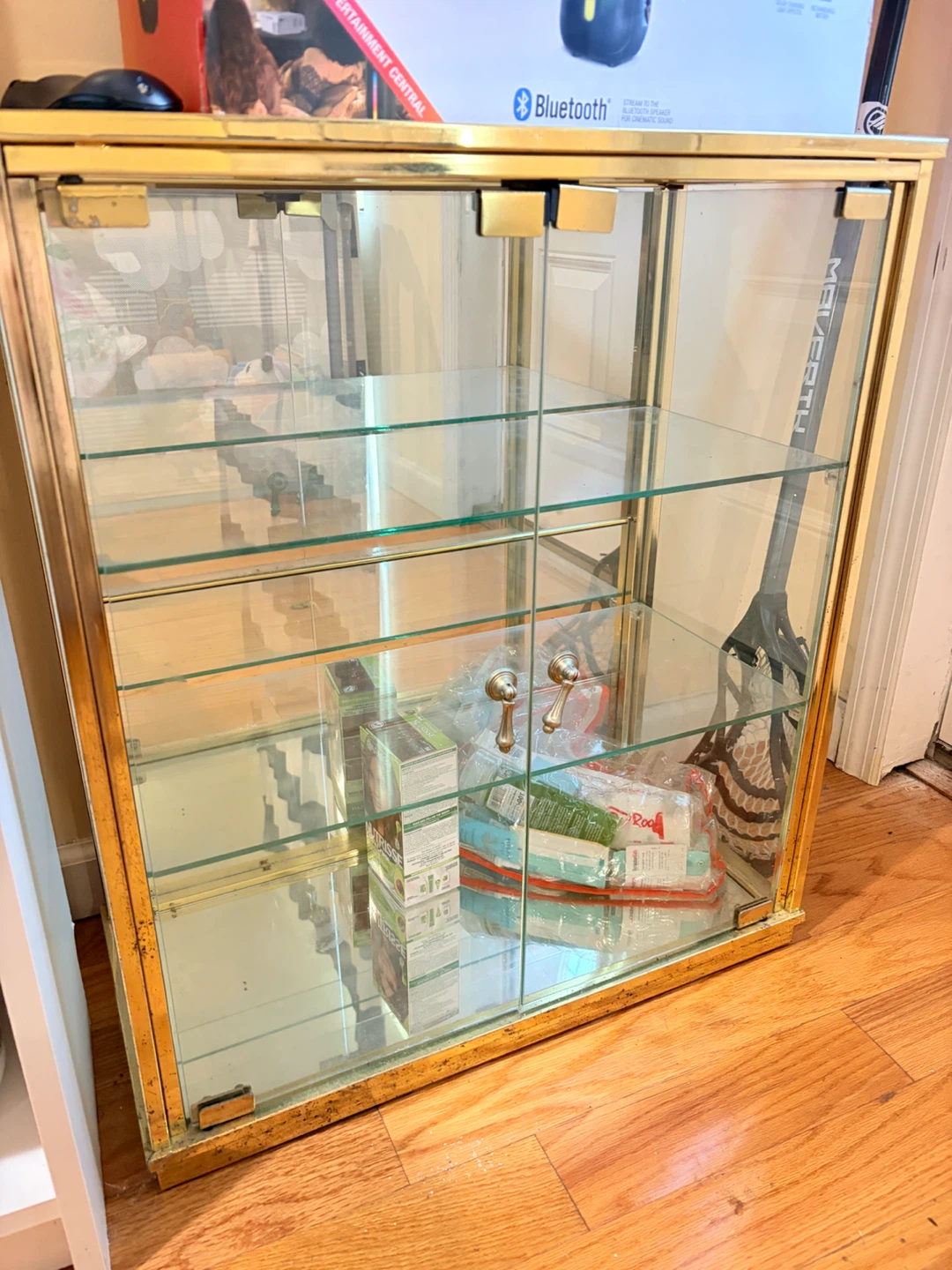 Vintage Brass and Glass Curio Display Cabinet