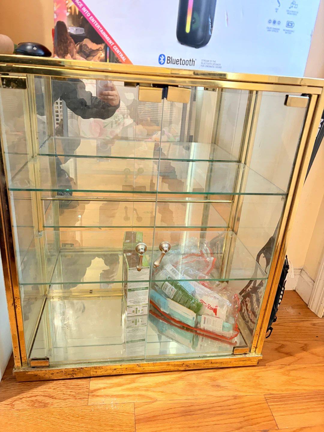 Vintage Brass and Glass Curio Display Cabinet - photo 2
