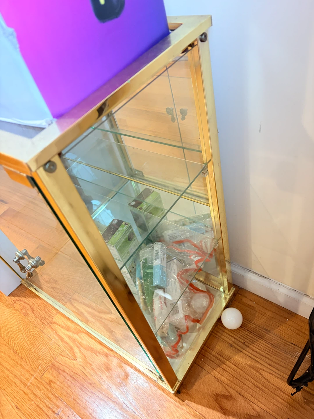 Vintage Brass and Glass Curio Display Cabinet - photo 3