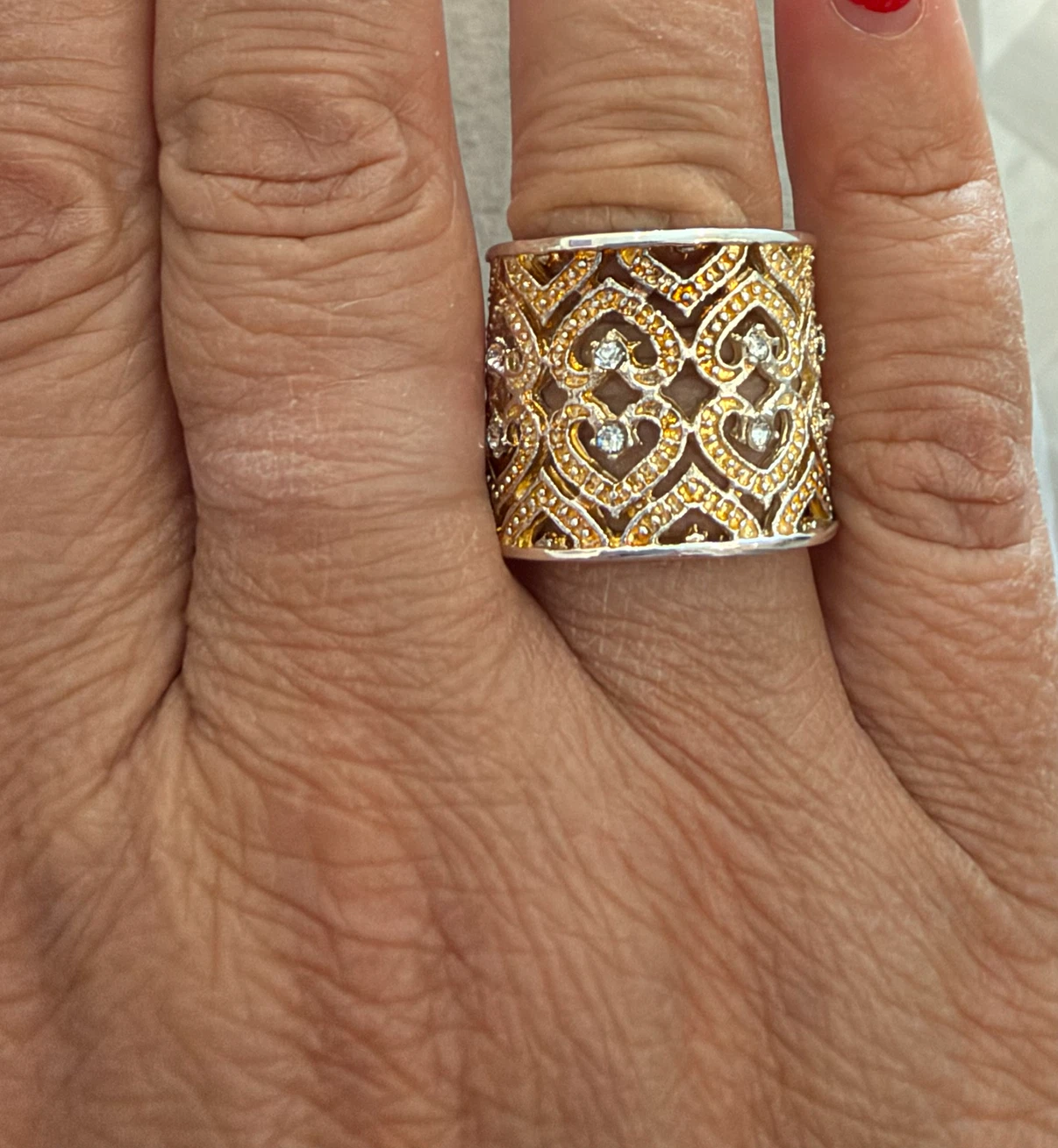 Sterling Silver Two-Tone Filigree Wide Band Ring - photo 2