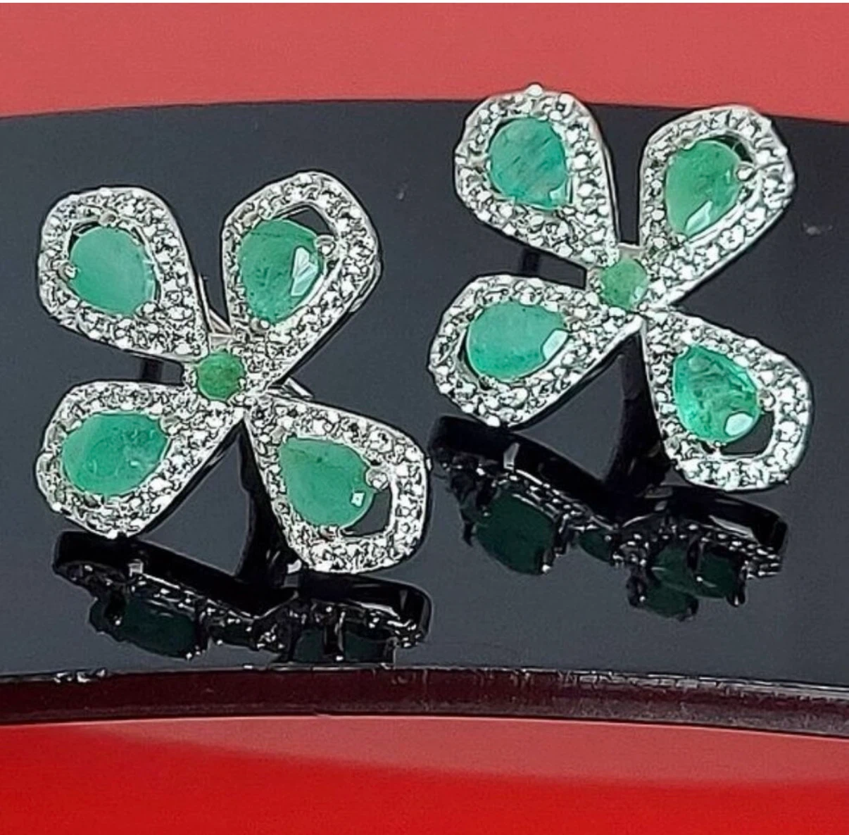 Sterling Silver natural emeralds and natural topazes earrings