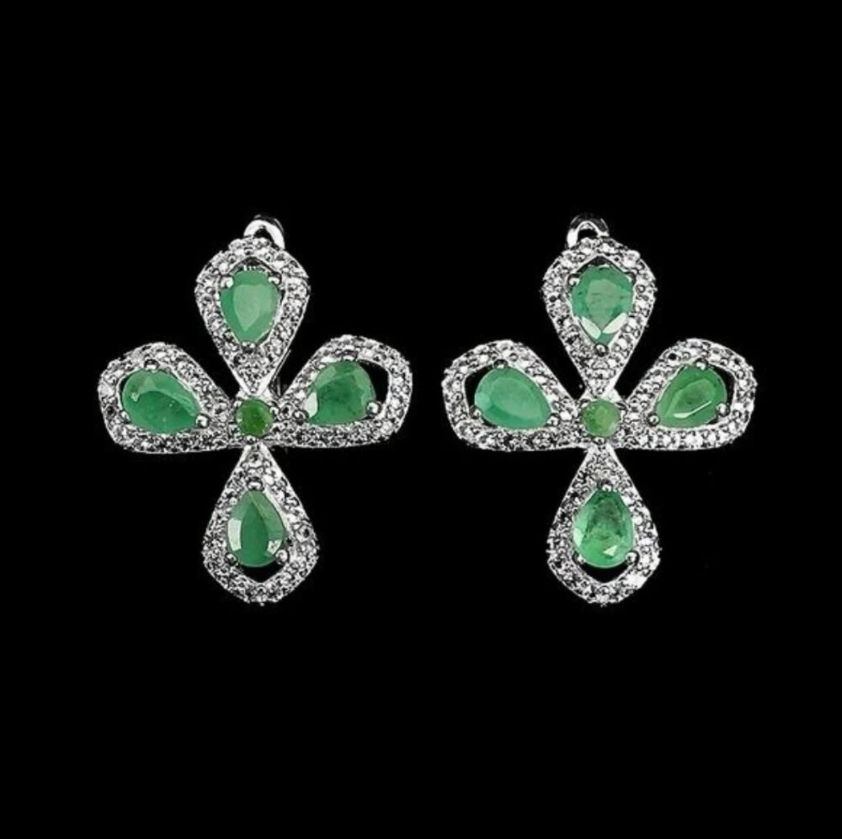 Sterling Silver natural emeralds and natural topazes earrings - photo 4