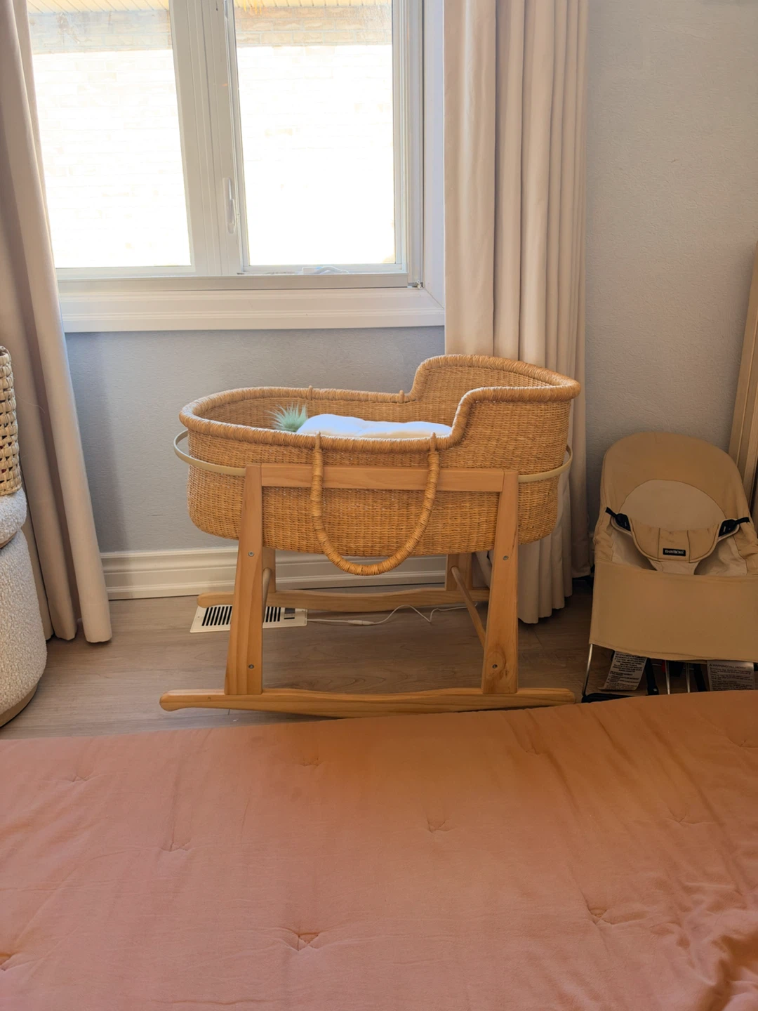 Wicker Moses Basket with Wooden Rocking Stand