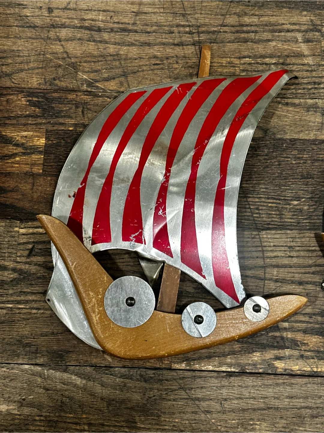 Vintage Mid Century Metal Viking Ship 3-Piece Wall Art - photo 2