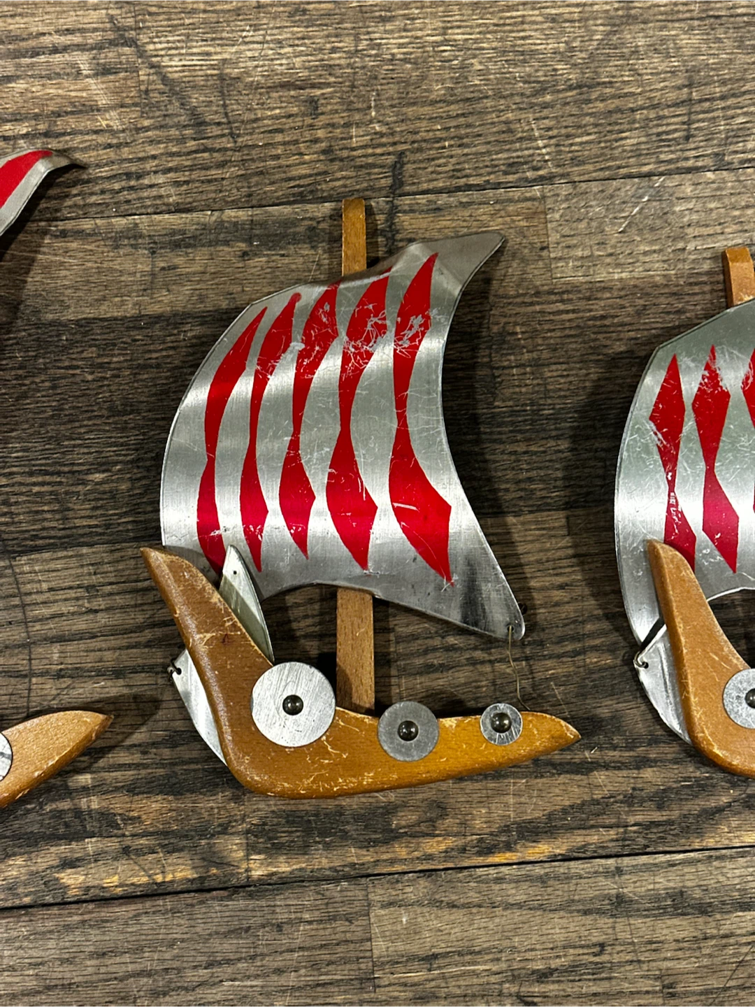 Vintage Mid Century Metal Viking Ship 3-Piece Wall Art - photo 3