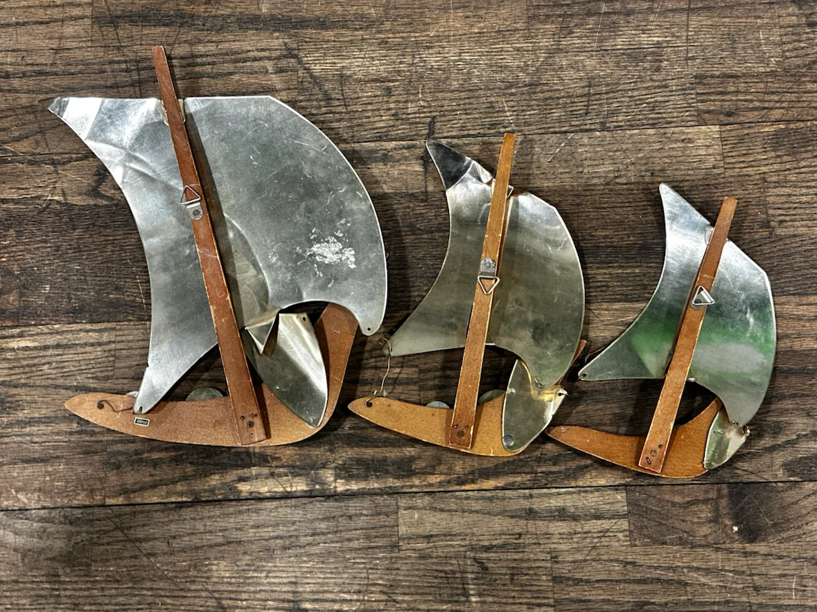 Vintage Mid Century Metal Viking Ship 3-Piece Wall Art - photo 5
