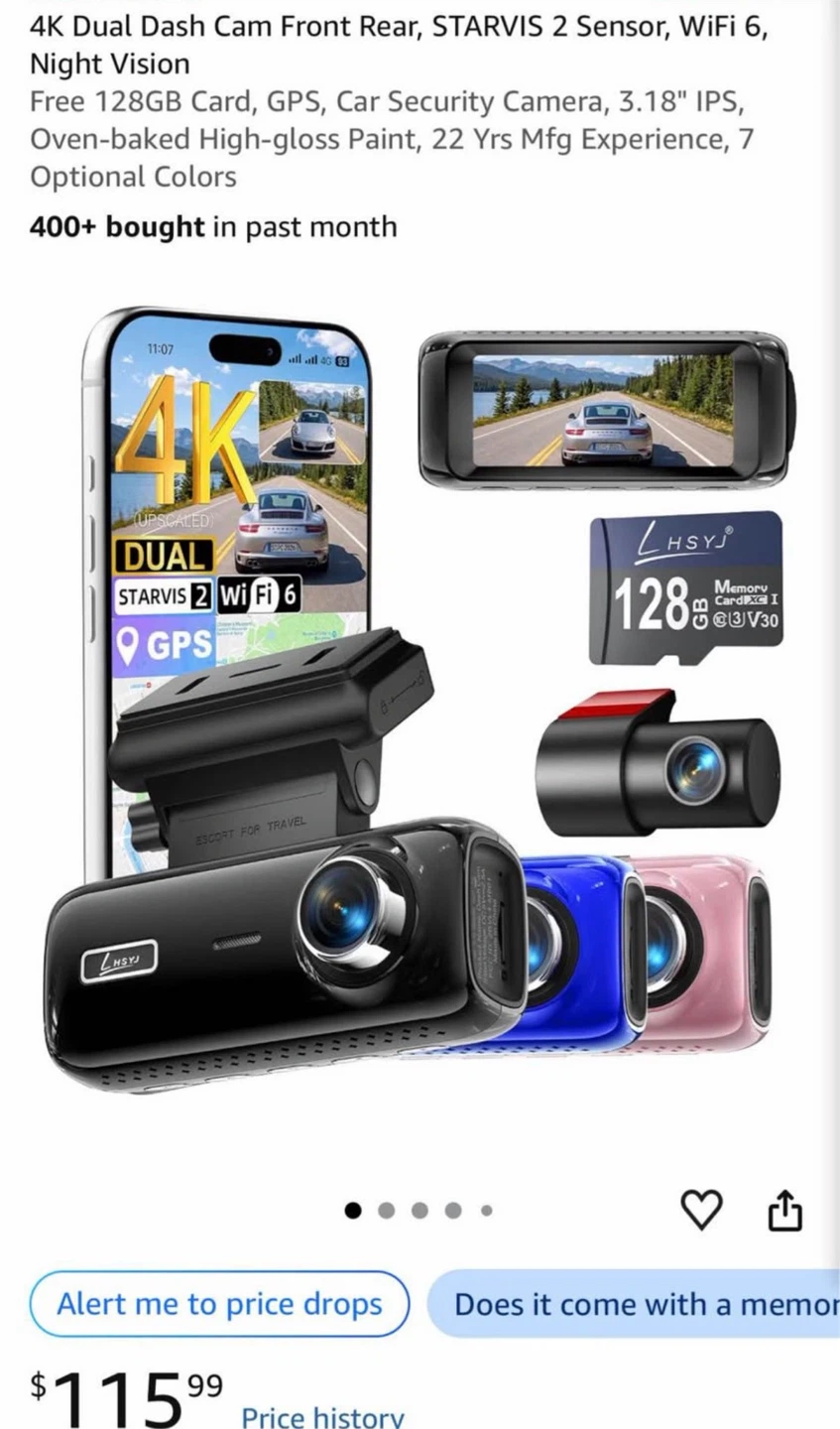 LHSYJ 4K Dual Dash Cam with 128GB Card