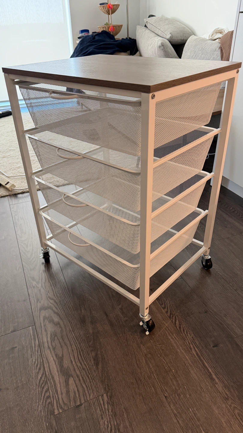 White Metal Mesh 4-Drawer Storage Cart