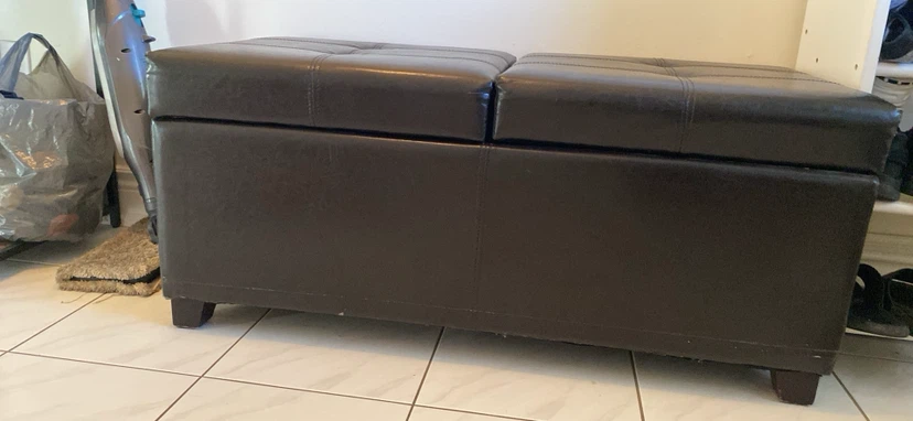 Dark Brown Faux Leather Storage Bench - photo 2