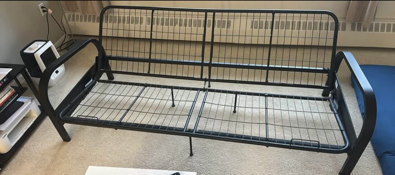 Blue Futon with Black Metal Frame