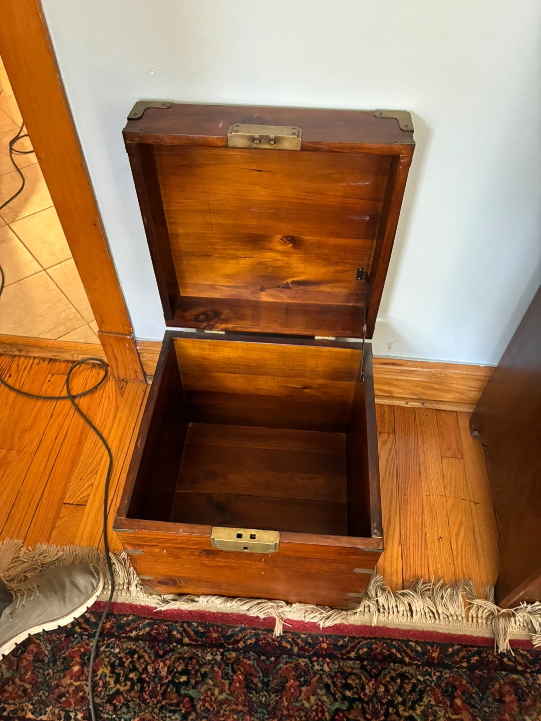 Wooden Storage Trunk with Brass Accents