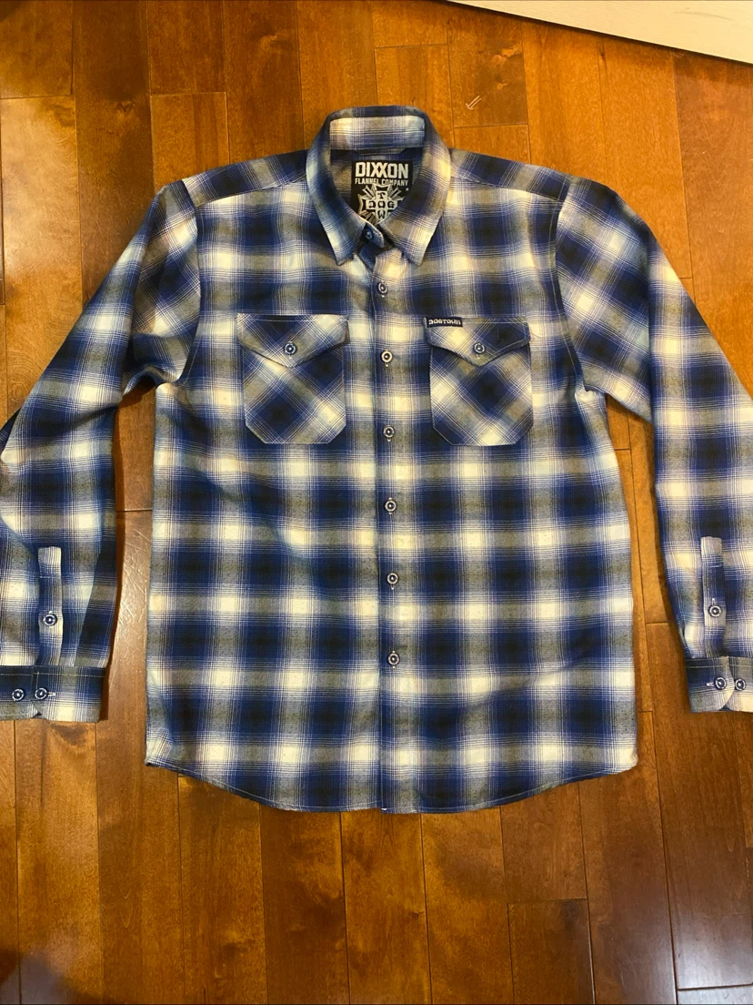 Dixxon Dogtown Flannel Shirt Men’s Medium Blue White Plaid