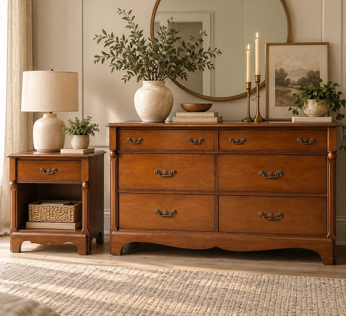 🤎 VINTAGE GIBBARD CHERRY WOOD DRESSER & MATCHING NIGHTSTAND