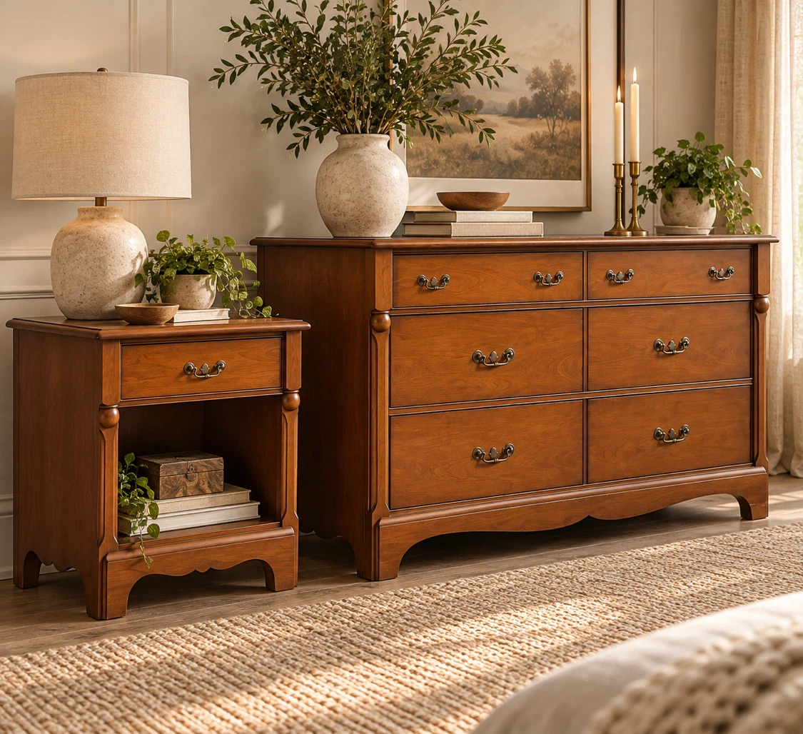 🤎 VINTAGE GIBBARD CHERRY WOOD DRESSER & MATCHING NIGHTSTAND - photo 2