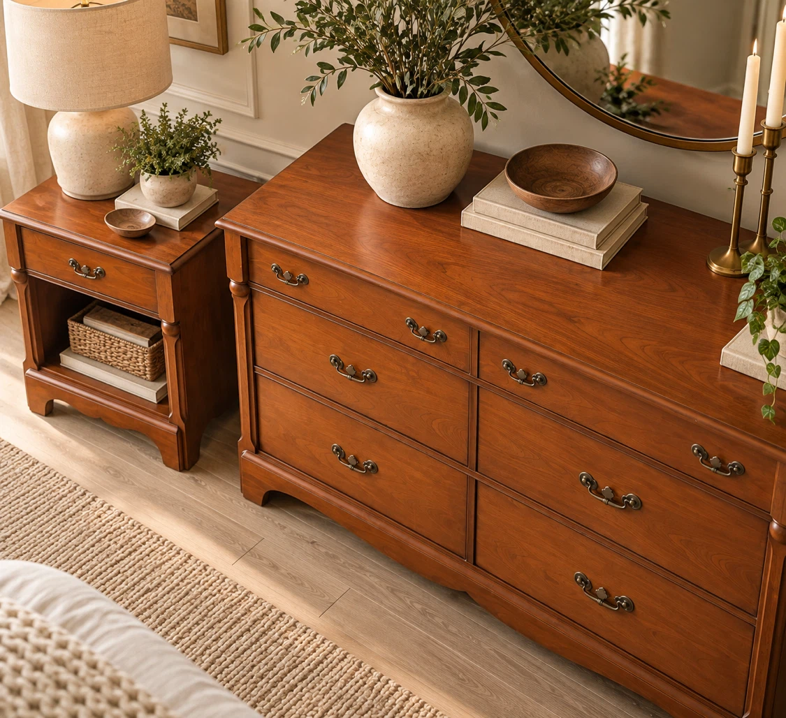 🤎 VINTAGE GIBBARD CHERRY WOOD DRESSER & MATCHING NIGHTSTAND - photo 3