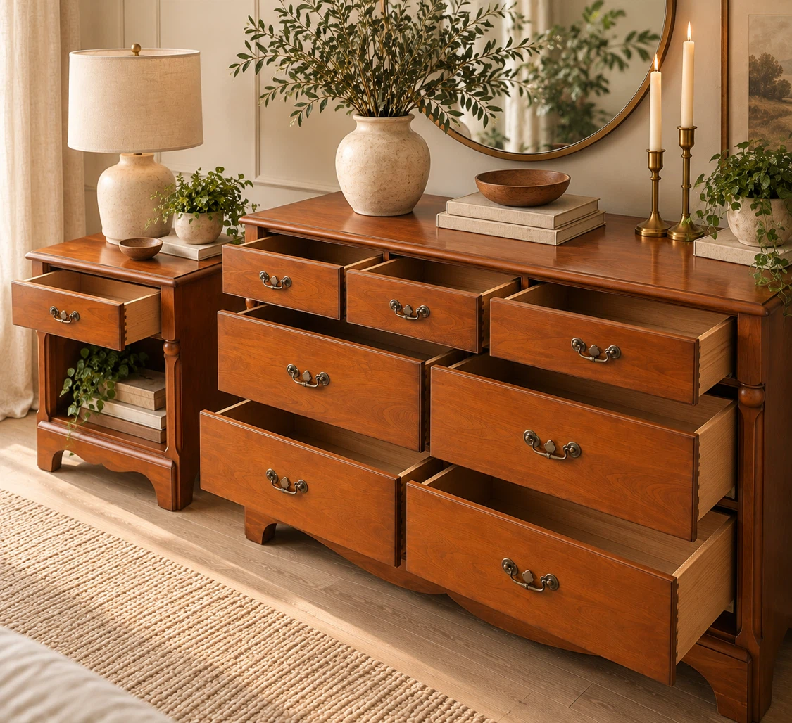 🤎 VINTAGE GIBBARD CHERRY WOOD DRESSER & MATCHING NIGHTSTAND - photo 4