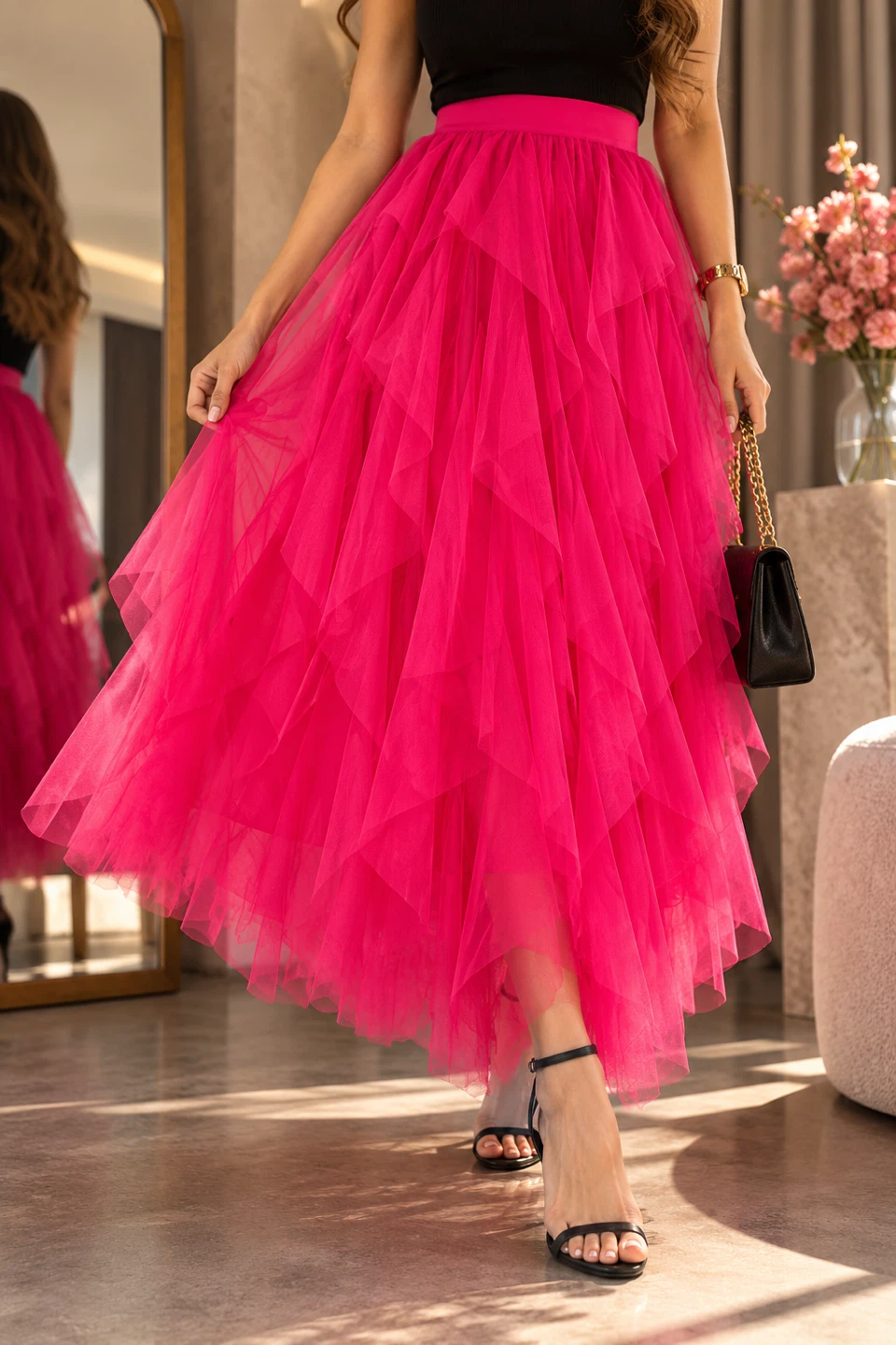 Hot Pink Tulle Maxi Skirt