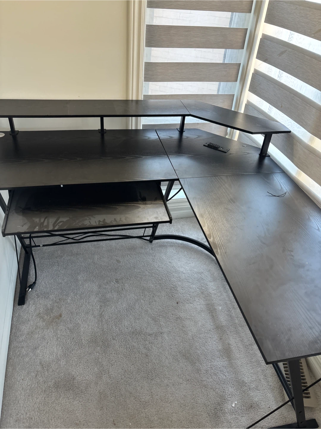 L-Shaped Black Computer Desk with Hutch