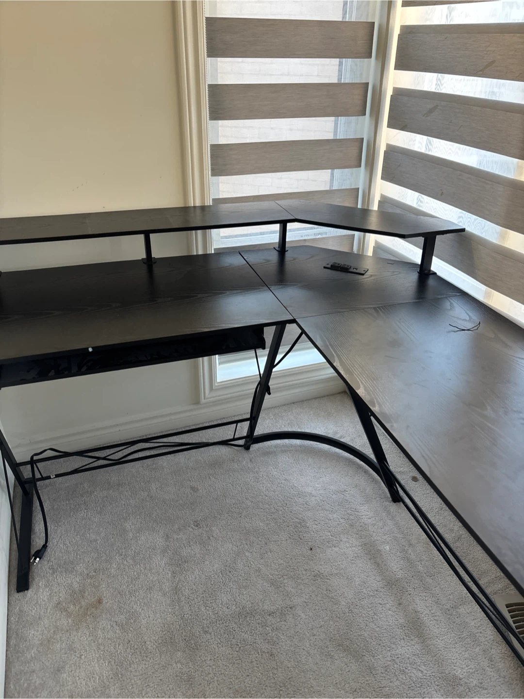 L-Shaped Black Computer Desk with Hutch - photo 2