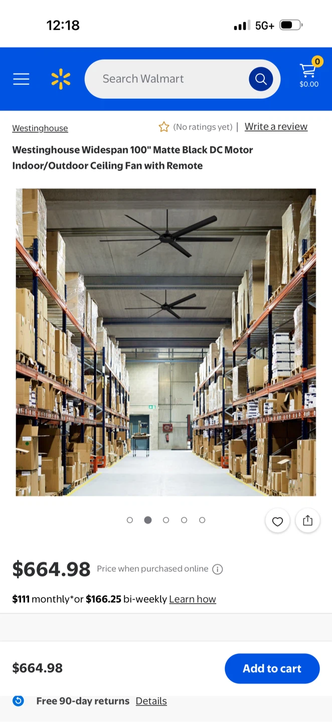 Westinghouse Widespan 100" Matte Black Ceiling Fan - photo 2