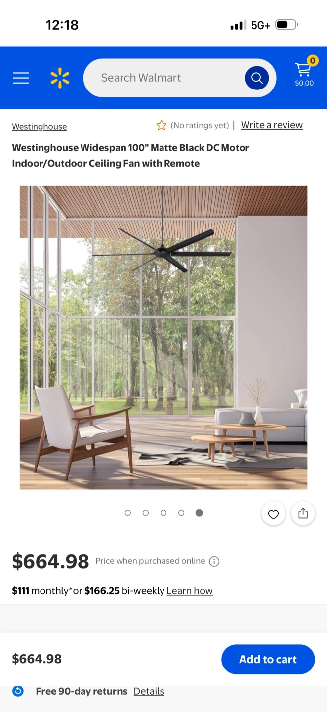 Westinghouse Widespan 100" Matte Black Ceiling Fan - photo 4