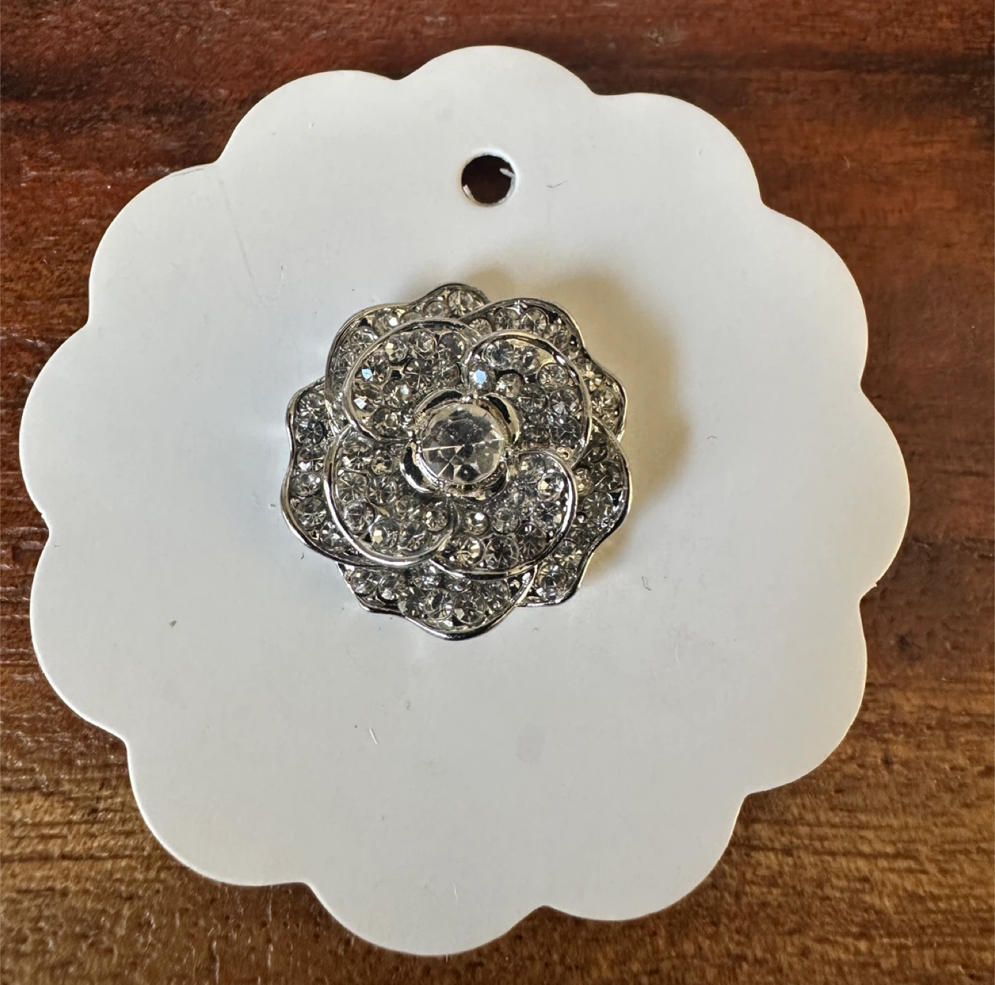 Silver-Tone Crystal Flower Brooch