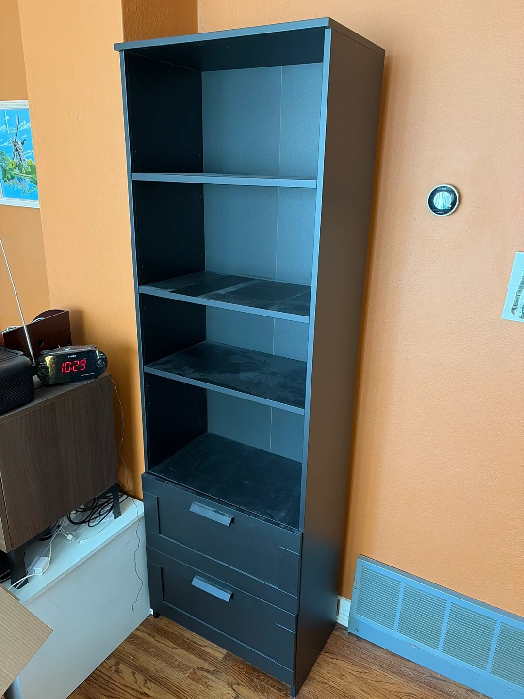Black Bookshelf with Two Drawers