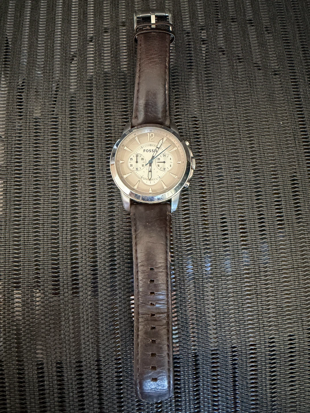 Fossil Chronograph Watch with Brown Leather Strap