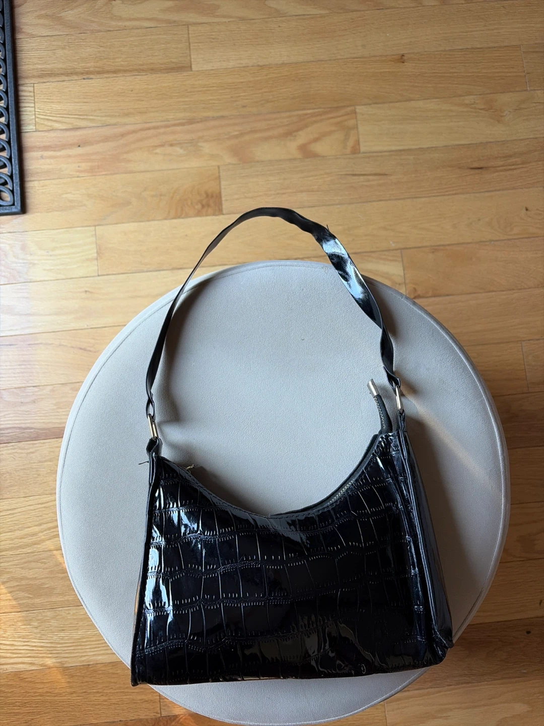 Black Crocodile-Embossed Shoulder Bag