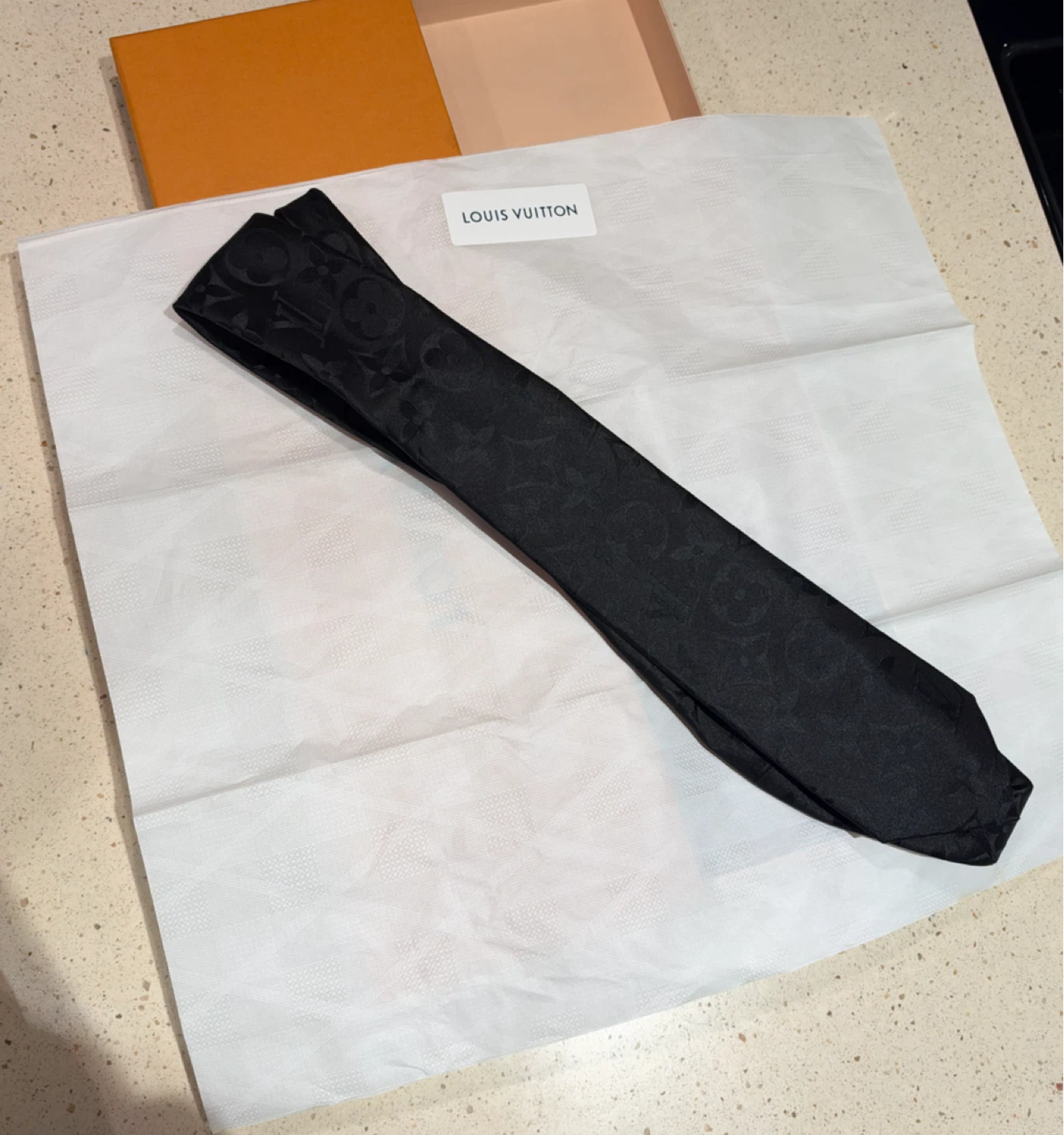 Louis Vuitton Monogram Black Silk Tie