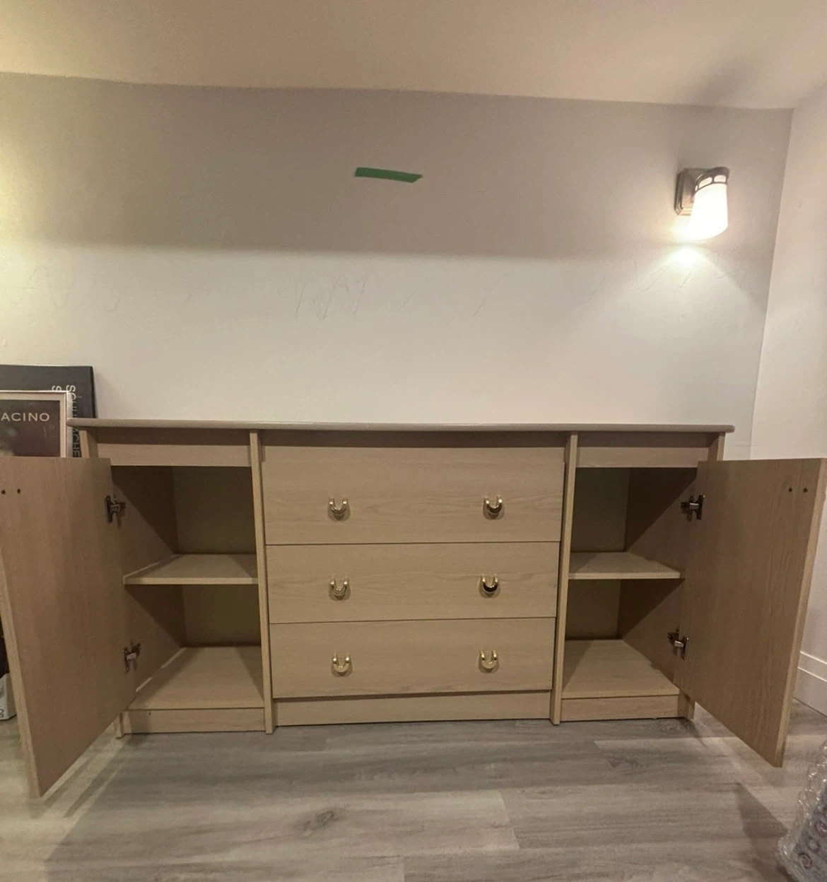 Light Oak Finish Sideboard with Three Drawers