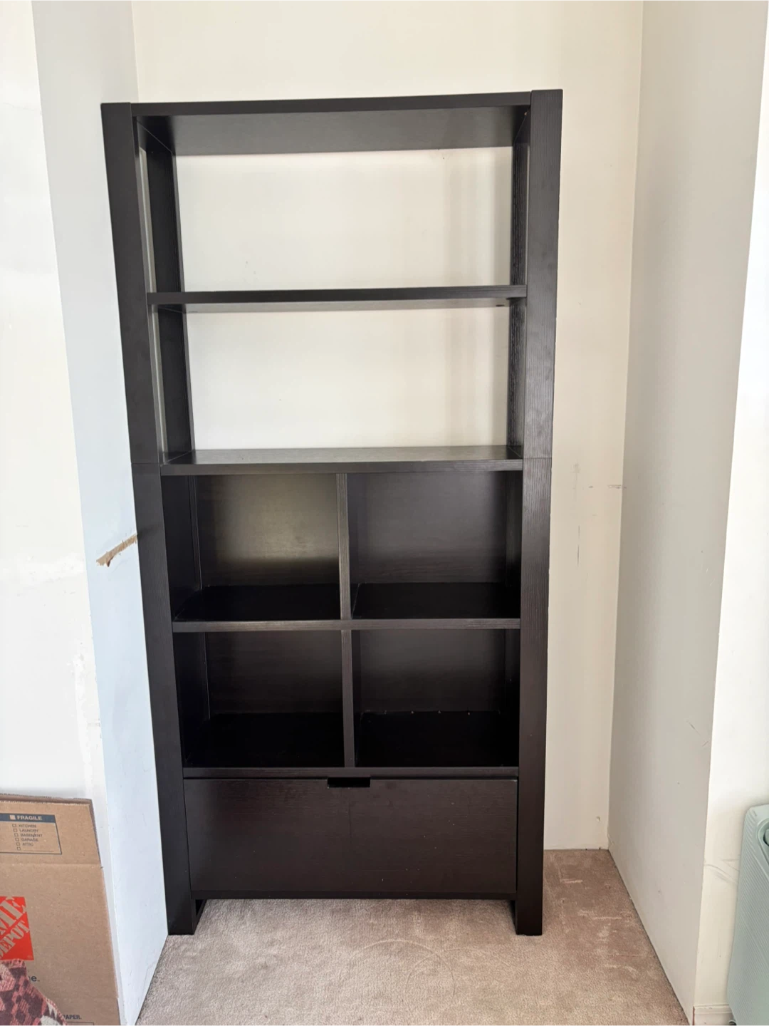Tall Bookshelf with Bottom Drawer