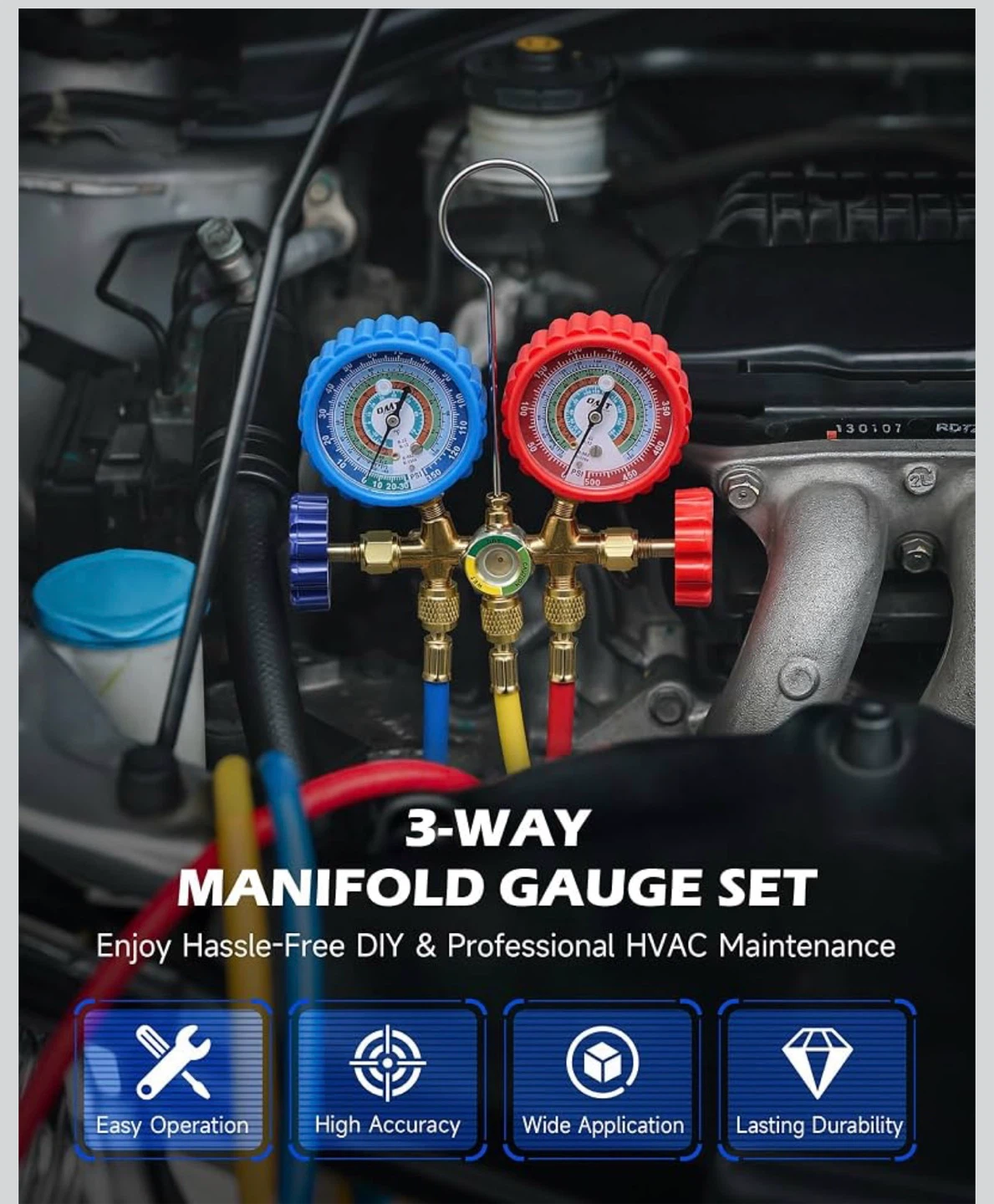 OMT 3-Way Manifold Gauge Set for HVAC Systems - photo 2