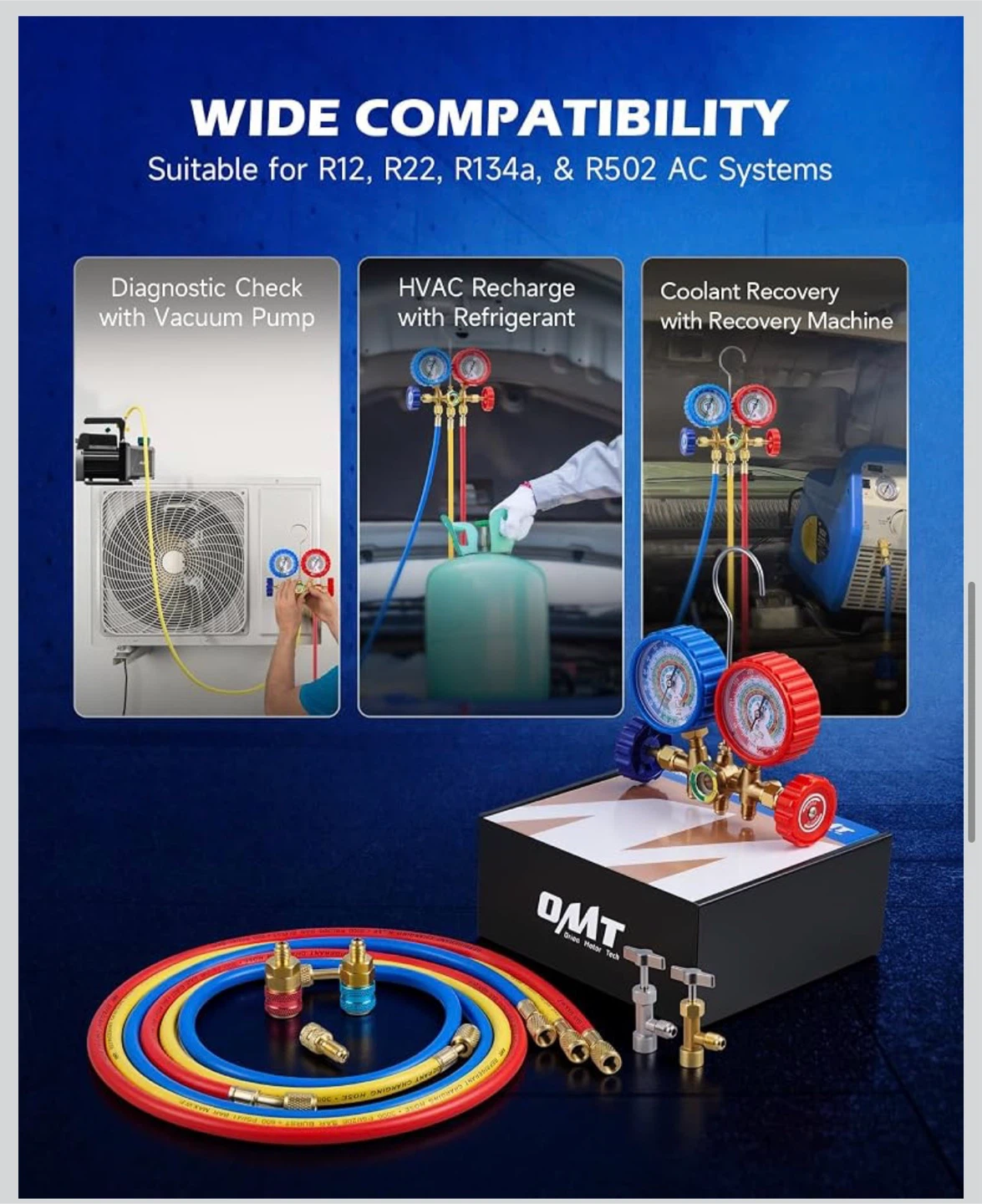 OMT 3-Way Manifold Gauge Set for HVAC Systems - photo 4