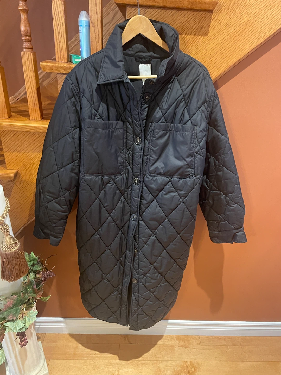 H&M Black Quilted Coat Size Medium