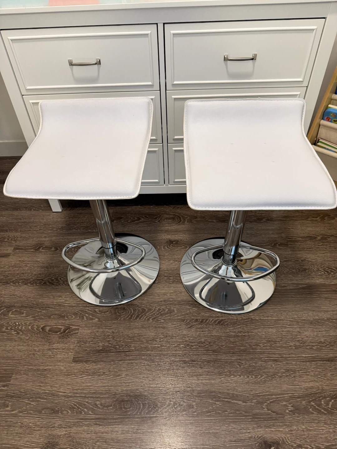 Set of Two Adjustable White Bar Stools