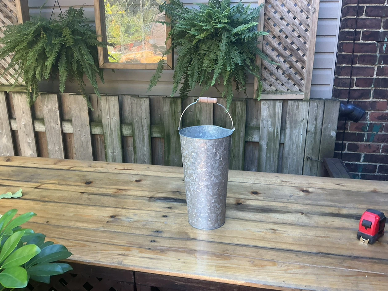 Galvanized Metal Flower Bucket With Wooden Handle !!