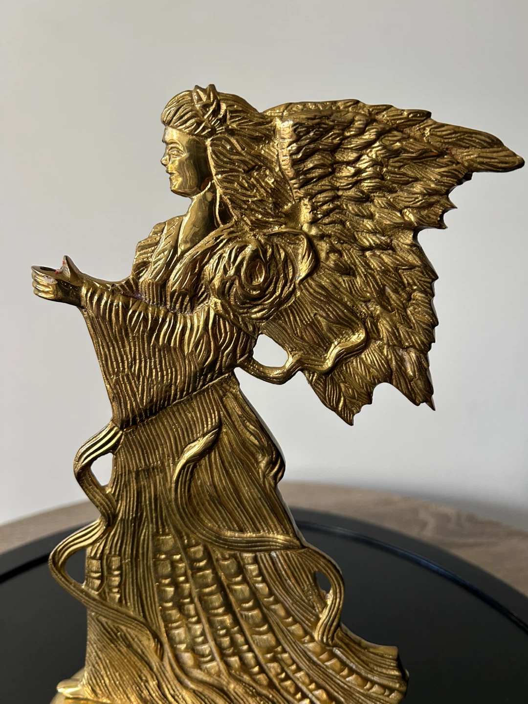 Vintage Brass Angel Candle Holder with Red Candles