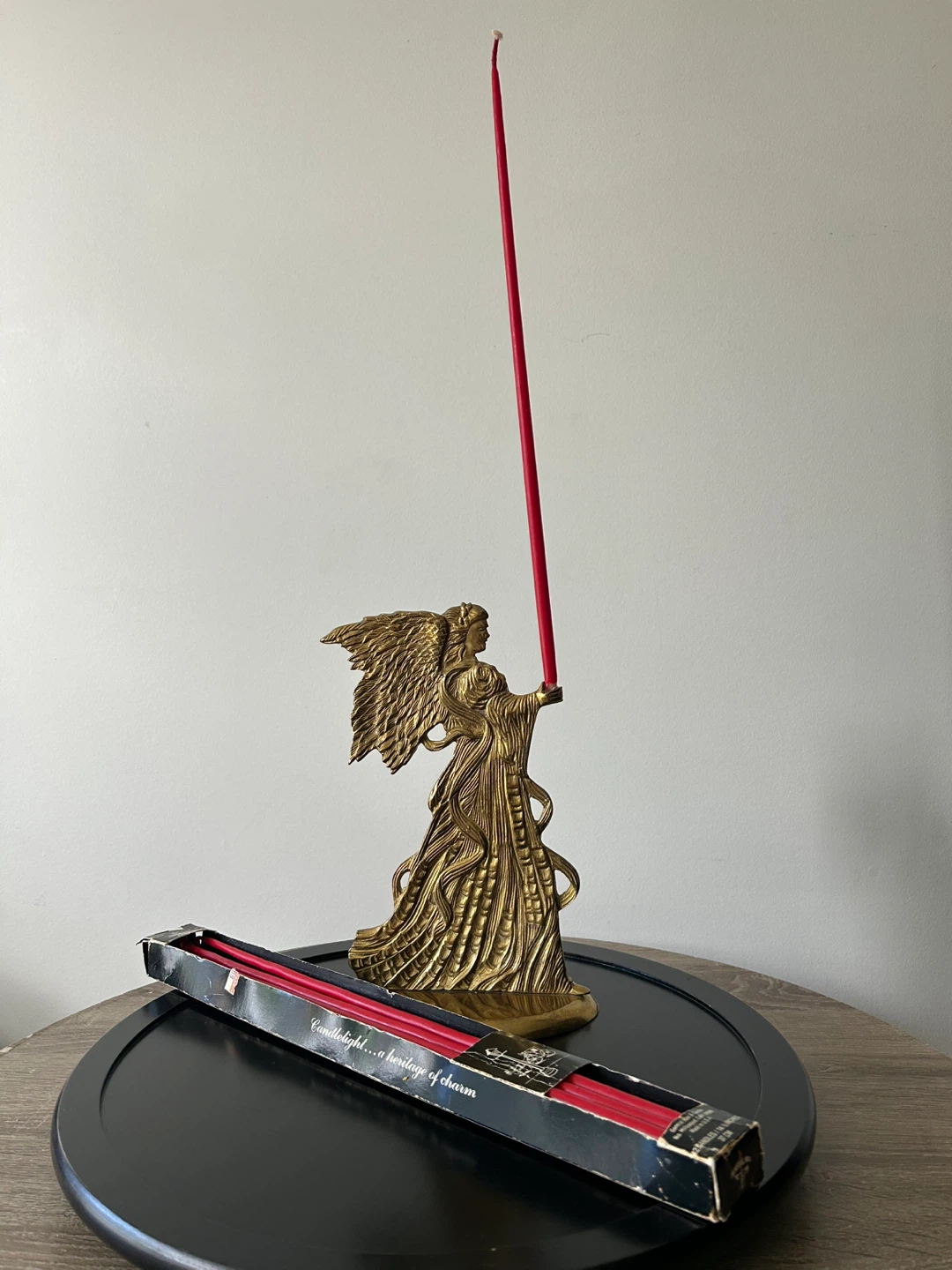 Vintage Brass Angel Candle Holder with Red Candles - photo 2