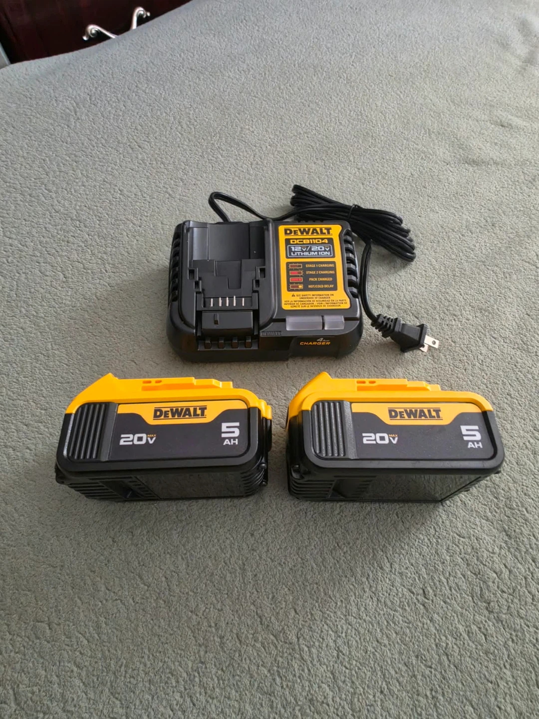 DEWALT 20V Charger and Two 5Ah Batteries