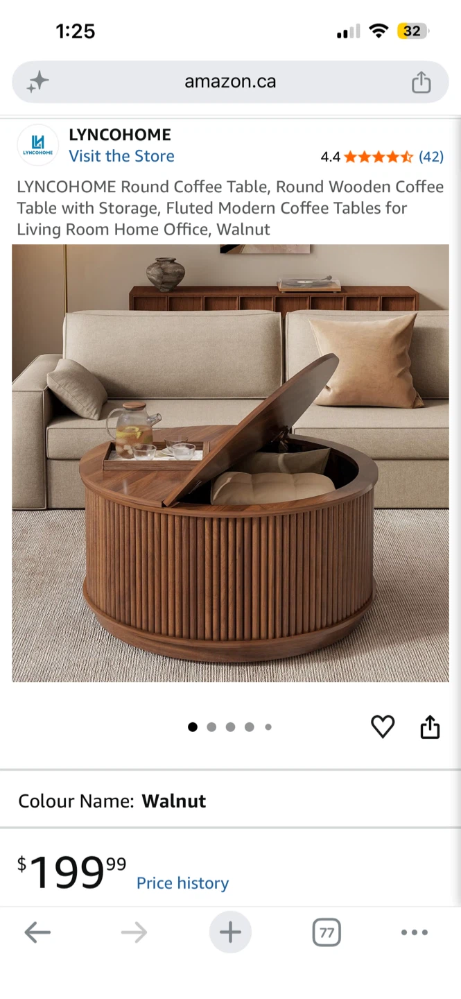 Round walnut particle board coffee table - photo 3