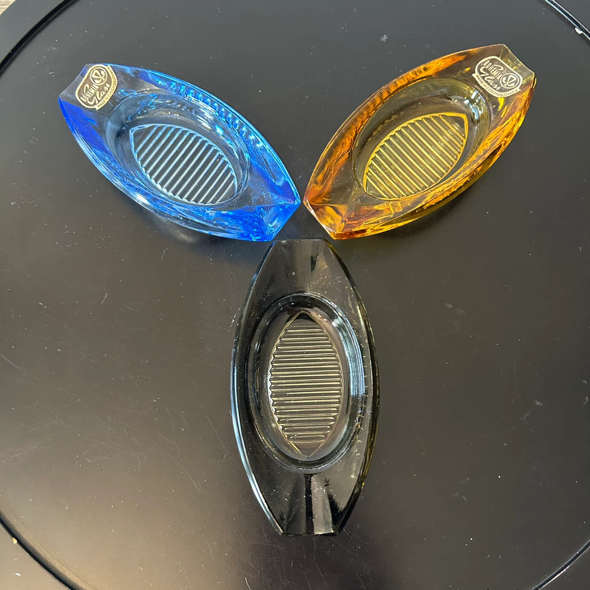 Vintage Bohemia Glass Oval Ashtrays / Trinket Dishes – Set of 3