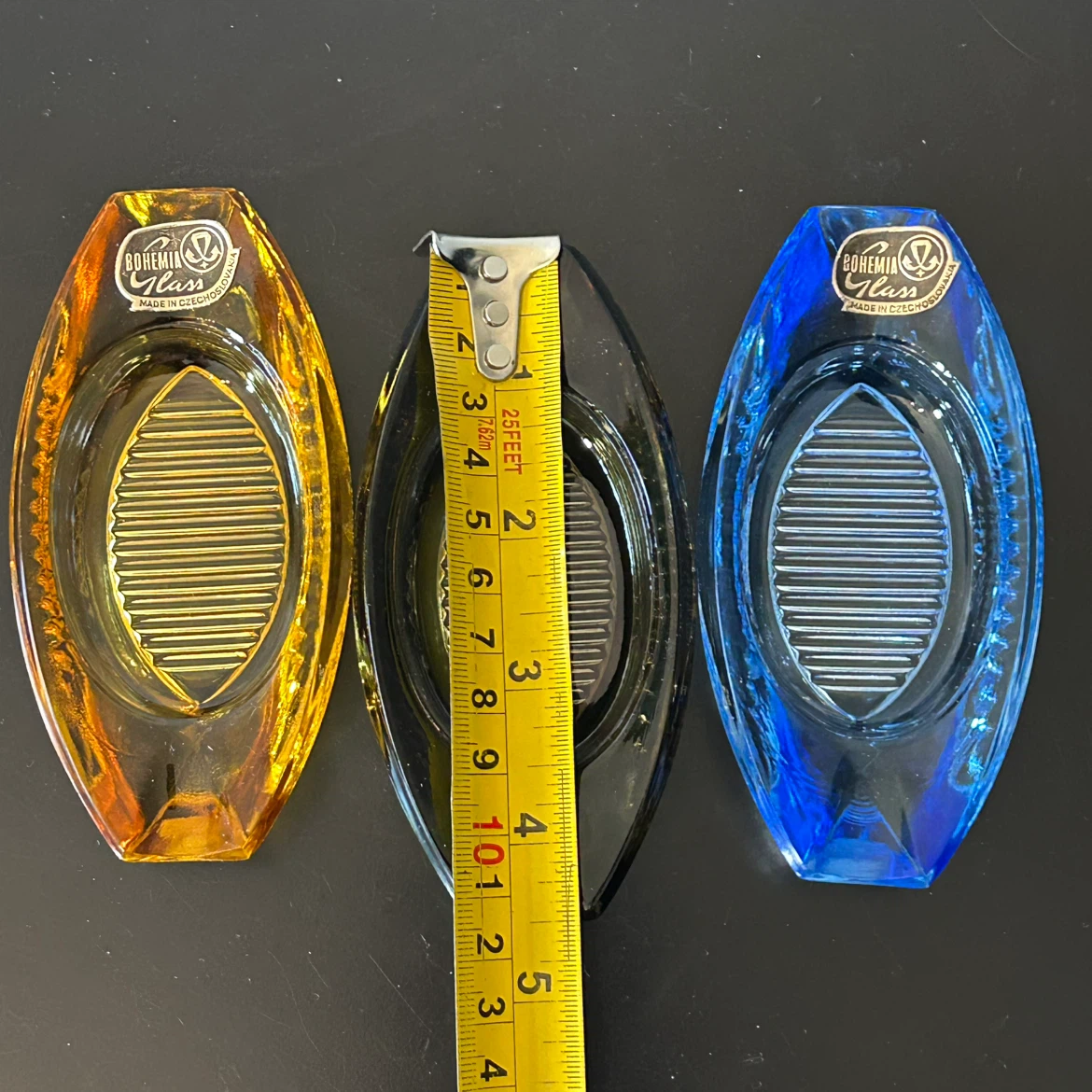 Vintage Bohemia Glass Oval Ashtrays / Trinket Dishes – Set of 3 - photo 2