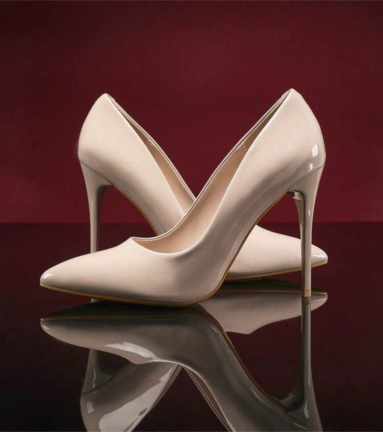 Beige Patent Stiletto Heels