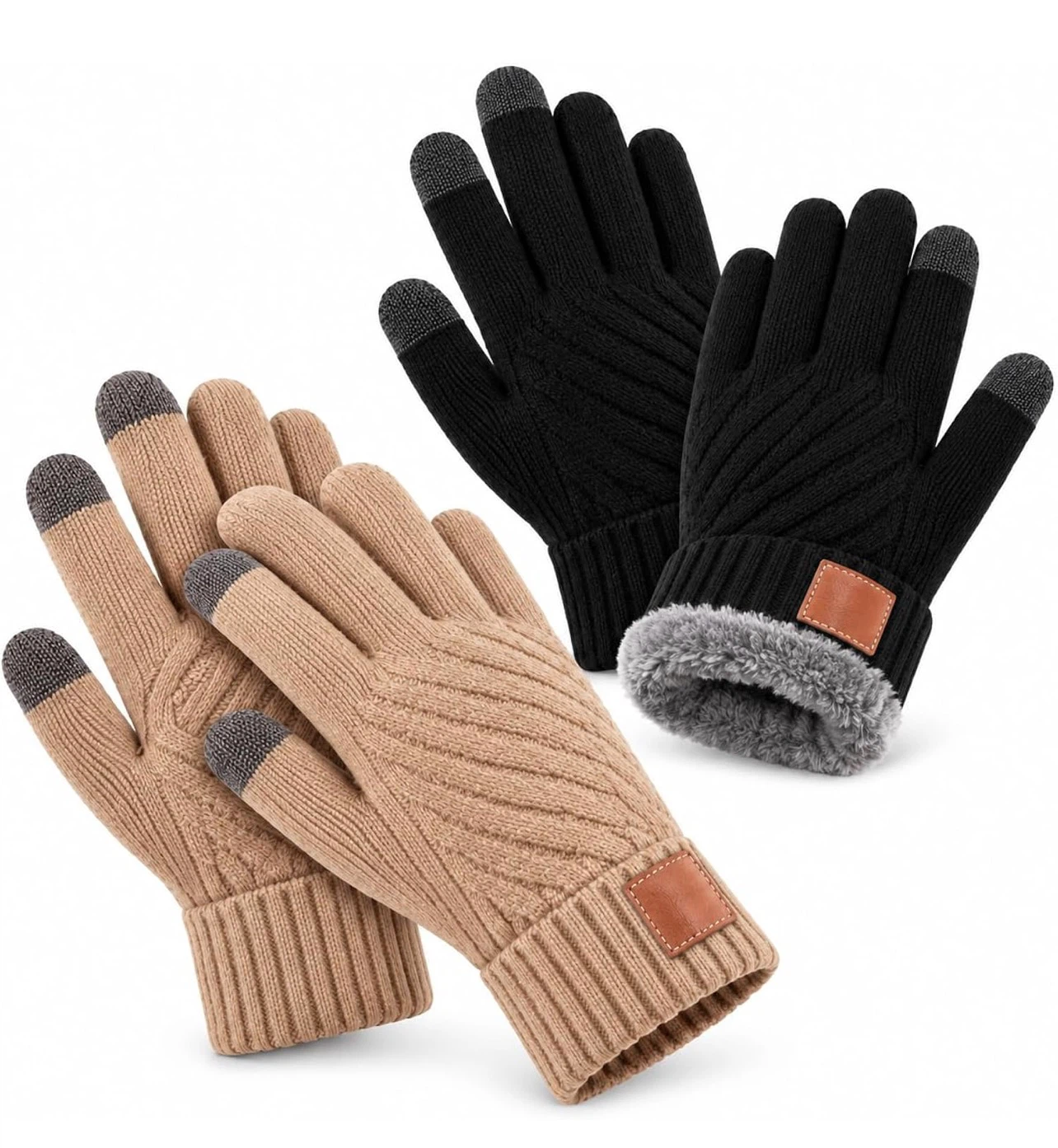 Touchscreen Winter Gloves - Black and Tan Set
