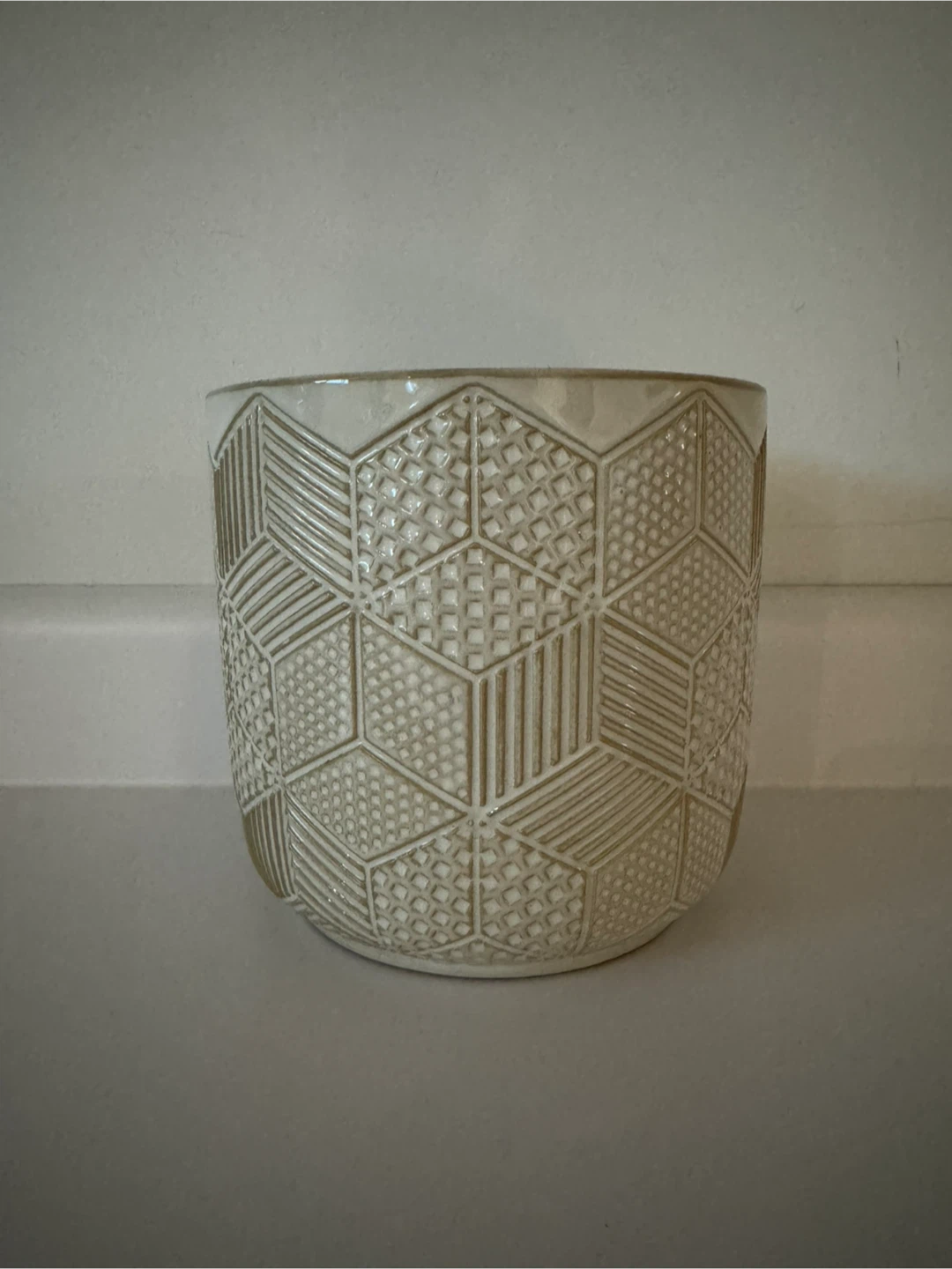 Cream Geometric Pattern Ceramic Plant Pot