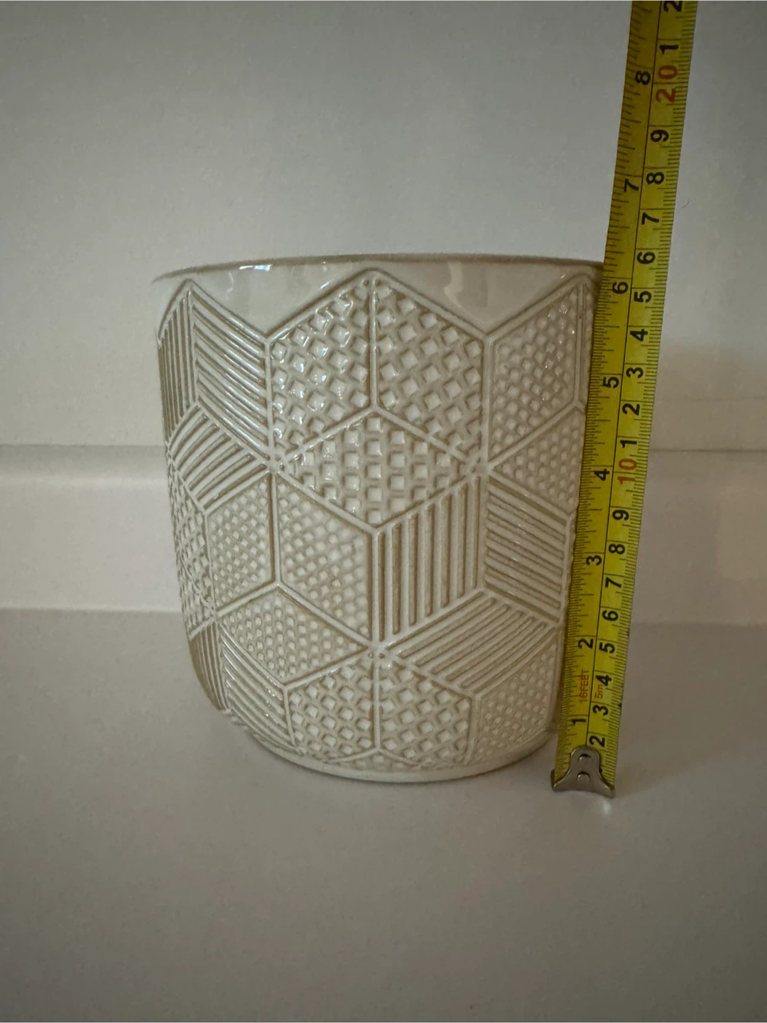 Cream Geometric Pattern Ceramic Plant Pot - photo 3